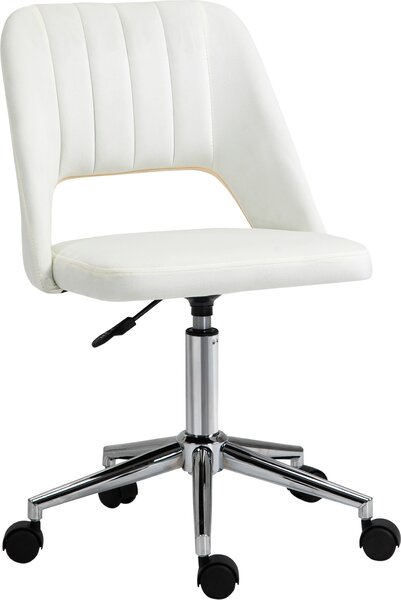 Vinsetto sedia da ufficio girevole sedia da scrivania regolabile in altezza a 360° girevole a forma di smerlo con linea di cucitura design schiuma poliestere vellutato beige 49 x 60 x 79-91 cm