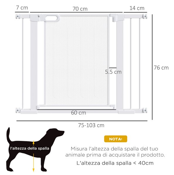 PawHut Cancellino per Cani Estensibile a Pressione con Chiusura Automatica per Spazi da 75-103cm, Bianco|Aosom