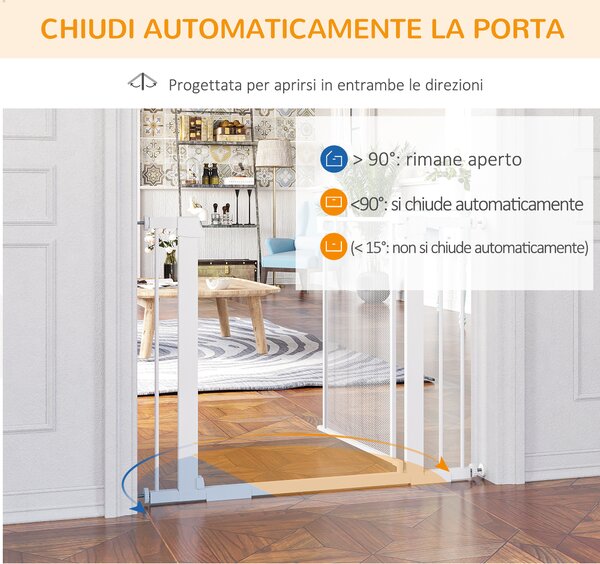 PawHut Cancellino per Cani Estensibile a Pressione con Chiusura Automatica per Spazi da 75-103cm, Bianco|Aosom