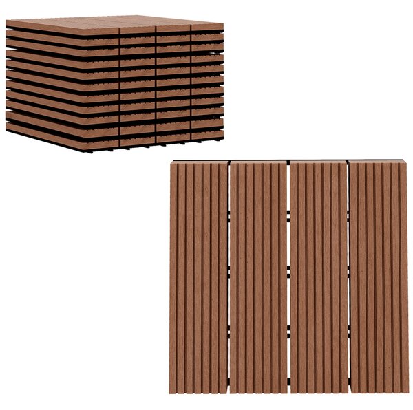 Outsunny Piastrelle da Giardino Marrone Incastrabili, Set da 11 Mattonelle per Esterno 30x30 cm, Facile Installazione|Aosom