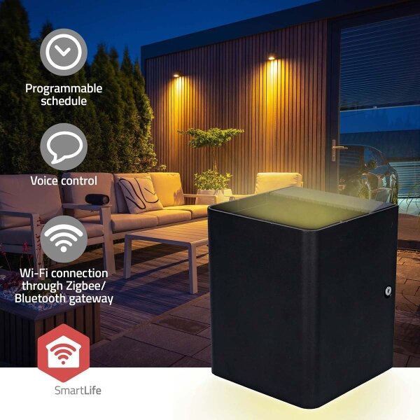 Nedis ZBLOW10RGBW - Lampada LED RGBW dimmerabile da esterno, 12W, 230V, IP65, Wi-Fi Tuya, nera