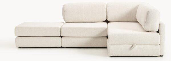 Divano letto angolare in bouclé con contenitore Ladina