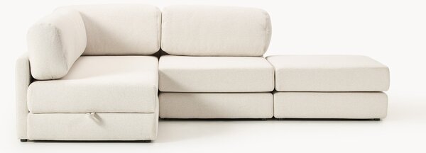 Divano letto angolare in bouclé con contenitore Ladina