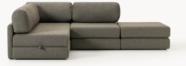 Divano letto angolare in bouclé con contenitore Ladina