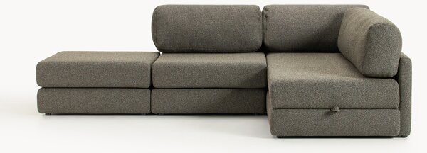 Divano letto angolare in bouclé con contenitore Ladina