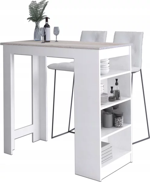 Akord Tavolo Da Bar Con Sgabelli Bianchi E Finitura Rovere Sonoma 115X50X103 Cm