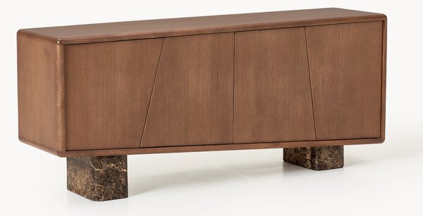 Credenza in legno con gambe in marmo Emperador Tundra