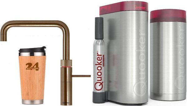 QUOOKER FUSION SQUARE bocca fissa patina ottone COMBI+B CUBE 2 (22+FSPTNCUBE) Rubinetto per acqua bollente a 100° con sistema di acqua potabile Inclusa tazza termica