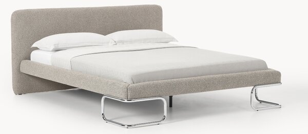 Letto imbottito in bouclé con gambe in metallo Olina