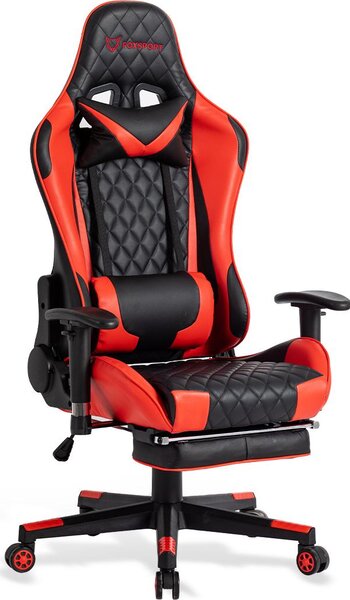 FOXSPORT sedia da gioco sedia da ufficio con poggiatesta e cuscino lombare regolabile in altezza ergonomica fino a 150 kg di carico nero-rosso