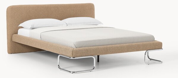 Letto imbottito in bouclé con gambe in metallo Olina