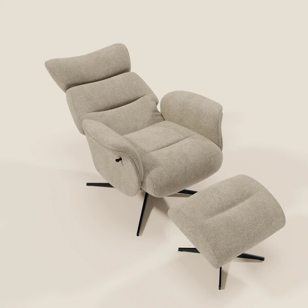 Lunor Poltrona relax reclinabile con pouf poggia-piedi in tessuto bouc