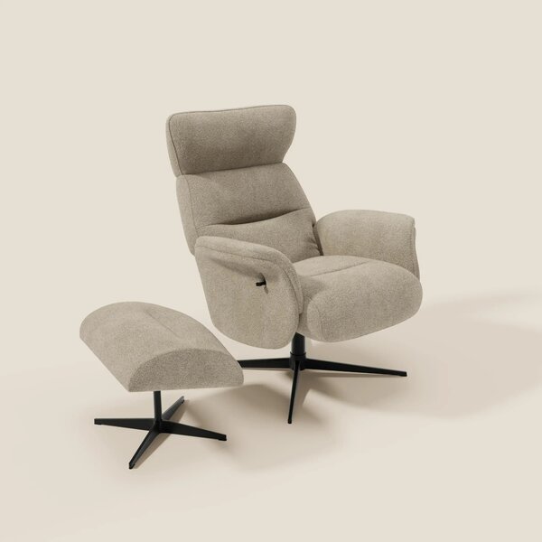 Lunor Poltrona relax reclinabile con pouf poggia-piedi in tessuto bouc