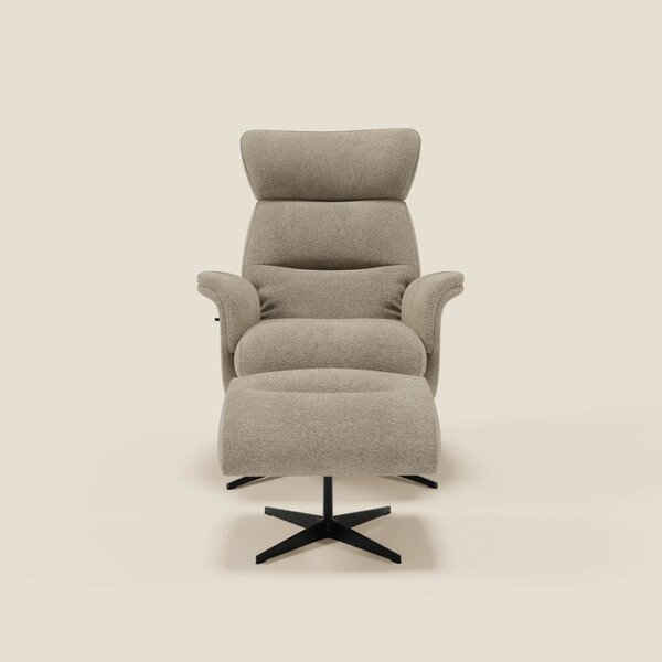 Lunor Poltrona relax reclinabile con pouf poggia-piedi in tessuto bouc