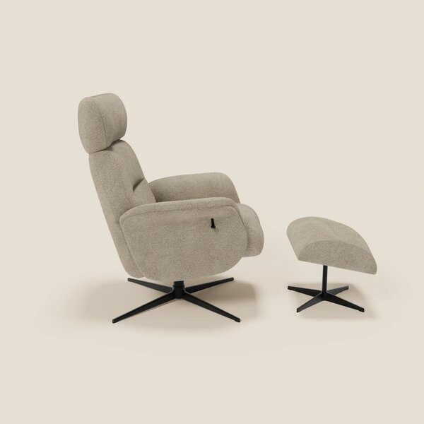 Lunor Poltrona relax reclinabile con pouf poggia-piedi in tessuto bouc