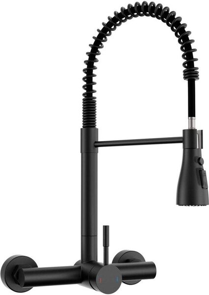 Rubinetto da cucina nero opaco con 3 tipi di getto e rotazione a 360° - Rubinetto da cucina robusto e ricurvo, alta pressione, altezza 45 cm
