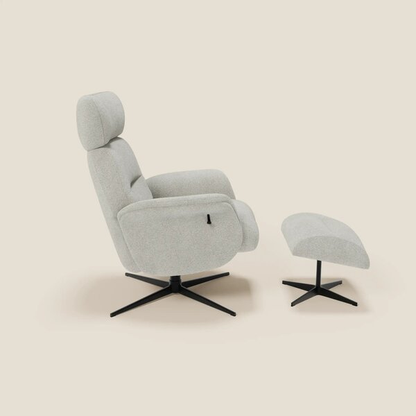 Lunor Poltrona relax reclinabile con pouf poggia-piedi in tessuto bouc