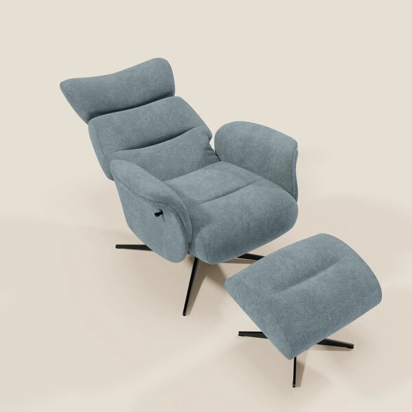 Lunor Poltrona relax reclinabile con pouf poggia-piedi in tessuto bouc