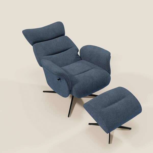 Lunor Poltrona relax reclinabile con pouf poggia-piedi in tessuto bouc