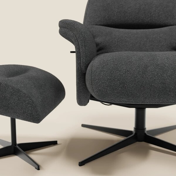 Lunor Poltrona relax reclinabile con pouf poggia-piedi in tessuto bouc