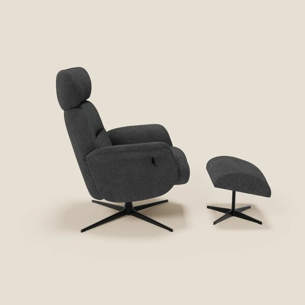 Lunor Poltrona relax reclinabile con pouf poggia-piedi in tessuto bouc