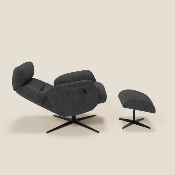 Lunor Poltrona relax reclinabile con pouf poggia-piedi in tessuto bouc