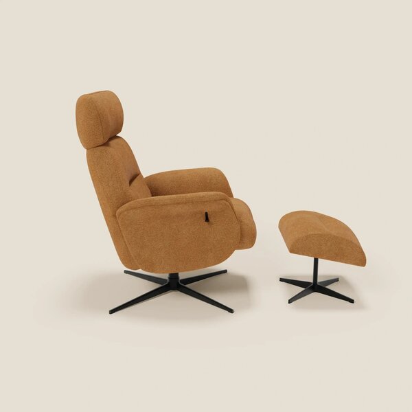Lunor Poltrona relax reclinabile con pouf poggia-piedi in tessuto bouc