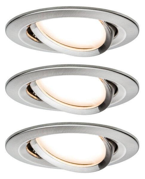 Paulmann Nova Coin, faretto a 3 luci rotondo orientabile, finitura ferro dimmerabile, Alluminio / Grigio / Zincato, Corridoio, Alluminio, Moderno, Faretto da incasso