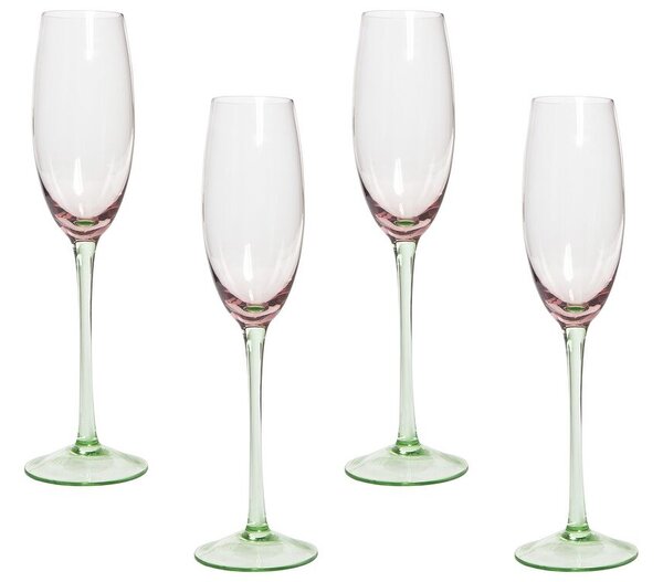 Set di 4 coppe da champagne in vetro soffiate a mano trasparenti rosa e verdi da 20 cl aperitivo brindisi Beliani