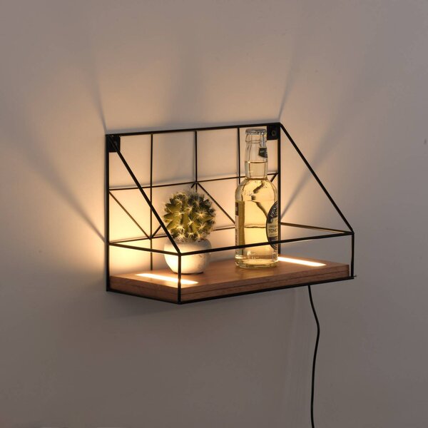 JUST LIGHT. Applique a LED con mensola in legno, 30x15cm