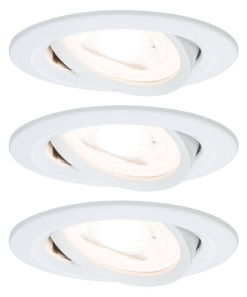 Paulmann 3 faretti Nova rotondi orientabili/dimmerabili, bianchi Nova, dimmerabile, Bianco / Opale, Corridoio, Alluminio, Moderno, Faretto da incasso