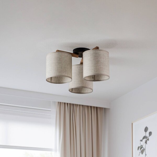 Plafoniera Deva, tessuto, 3 luci Deva TK Lighting, dimmerabile, Legno chiaro, Soggiorno / Sala da pranzo, Legno, Scandinavo