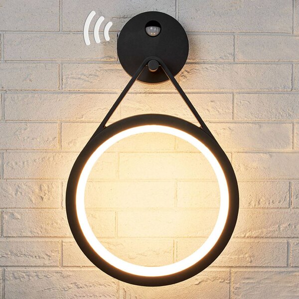 Applique da esterni LED Micro, anello, sensore Mirco Lucande, Nero, Alluminio, Moderno