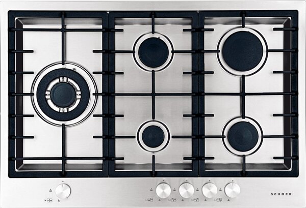 SCHOCK Piano Cottura 5 Fuochi a Gas 74.5 cm (1 Bruciatore Tripla Corona) colore Acciaio Inox - STF855HIX