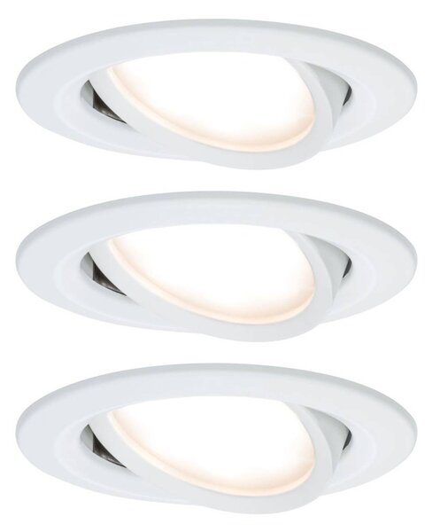 Paulmann Nova Coin, faretto a 3 luci rotondo orientabile, bianco opaco dimmerabile, Bianco / Opale, Corridoio, Alluminio, Moderno, Faretto da incasso