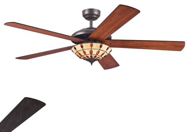 Westinghouse Comet T - Ventilatore con lampada Tiffany, Legno scuro, Soggiorno / Sala da pranzo, Legno, Moderno