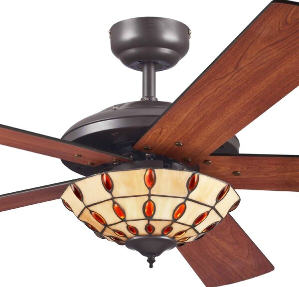 Westinghouse Comet T - Ventilatore con lampada Tiffany, Legno scuro, Soggiorno / Sala da pranzo, Legno, Moderno