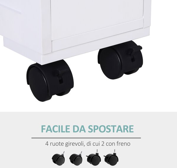 HOMCOM Mobiletto da Bagno 2 Cassetti Salvaspazio con 4 Ruote, Mobile Bagno Moderno in MDF, 16x52x71.5cm Bianco|Aosom Italy