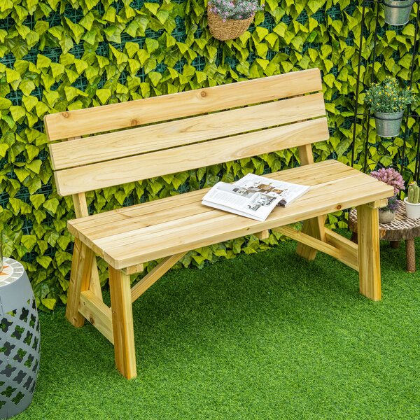 Outsunny Panchina da Giardino in Legno 2 Posti a Doghe con Schienale Alto, 116x56x80cm, Colore Naturale|Aosom