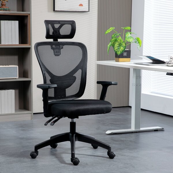 Vinsetto Sedia da Ufficio Ergonomica con Altezza Regolabile, Supporto Lombare e Poggiatesta, 66x61x106-116cm Nero|Aosom