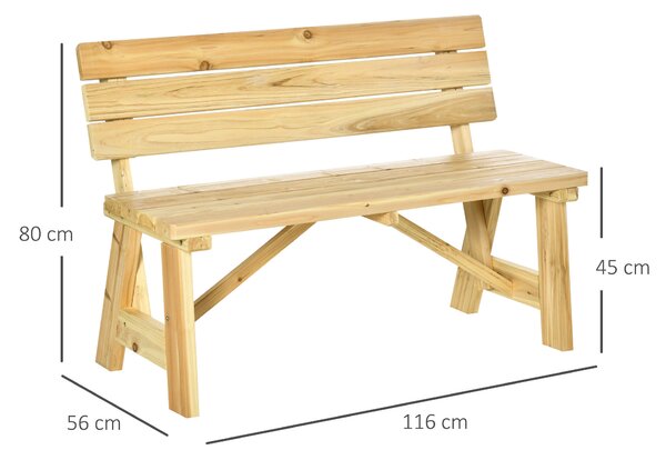 Outsunny Panchina da Giardino in Legno 2 Posti a Doghe con Schienale Alto, 116x56x80cm, Colore Naturale|Aosom