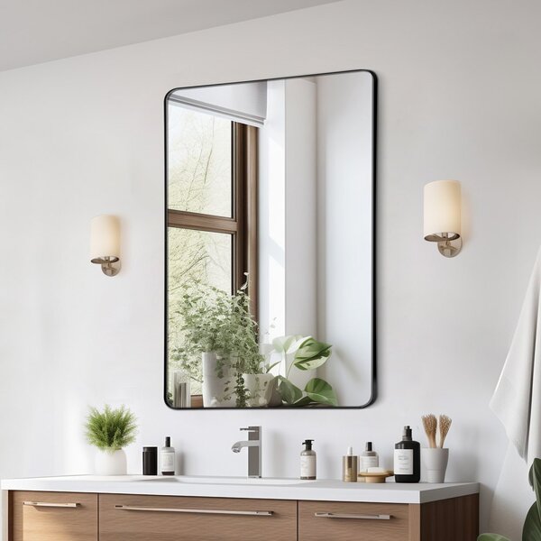 Specchio rettangolare da parete VEVRO - Specchio per il trucco 1016x762x25mm - Specchio da bagno di alta qualità - Design elegante per ogni bagno