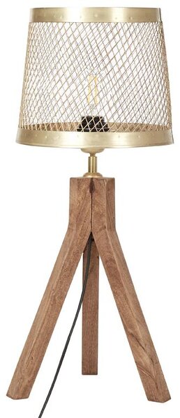 Lampada da tavolo in legno di mango scuro con paralume in ferro d'ottone Design  classico Illuminazione moderna per la casa Beliani