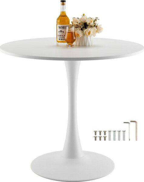 "Tavolo da pranzo rotondo da 80 cm in bianco - tavolo da cucina in legno, solo tavolo"