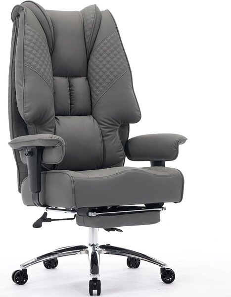 Sedia da ufficio con rivestimento in ecopelle, con una capacità di carico fino a 200 kg, seduta larga 57,5 cm e funzione di inclinazione, colore grigio