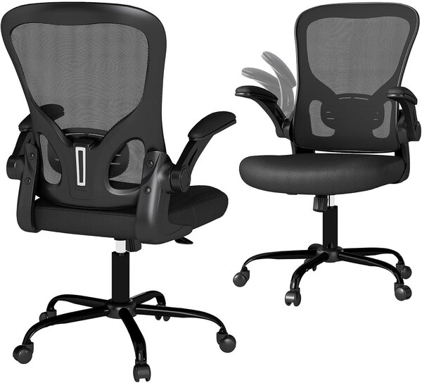 Sedia da ufficio ergonomica, nera, con altezza regolabile, supporto lombare e ruote girevoli a 360°