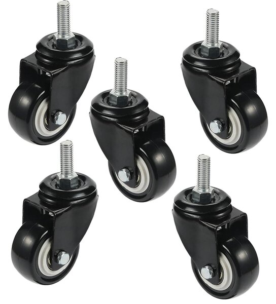 Ruote girevoli per sedia da ufficio, set di 5 pezzi, filettatura M8 x 25 mm, colore nero, realizzate in gomma e poliuretano