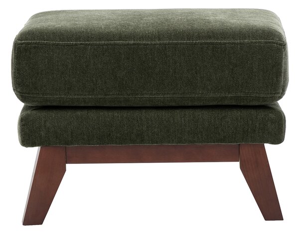 Pouf poggiapiedi scandinavo in tessuto effetto velluto verde kaki e legno scuro OSLO