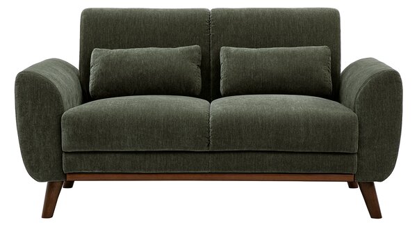 Divano 2 posti in tessuto effetto velluto testurizzato verde kaki e legno scuro EKTOR
