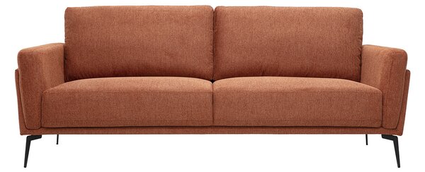 Divano design a 3 posti in tessuto effetto velluto testurizzato terra bruciata e metallo nero MOSCO